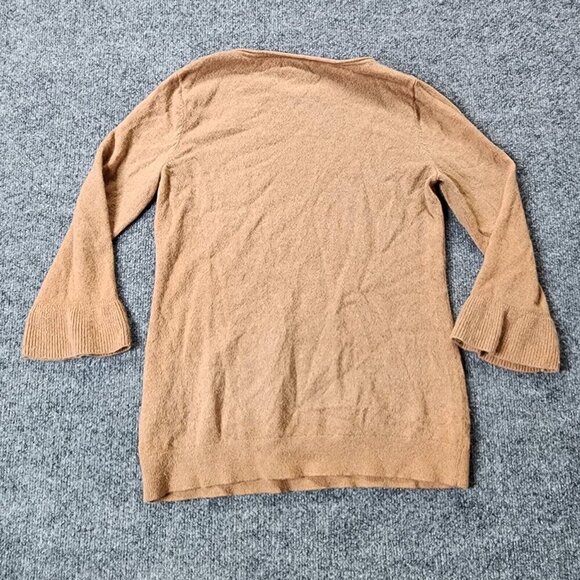 Lands End 100% Cashmere Brown Tan Sweater Bell Sleeve Crew Neck XS 2-4 - Picture 7 of 10